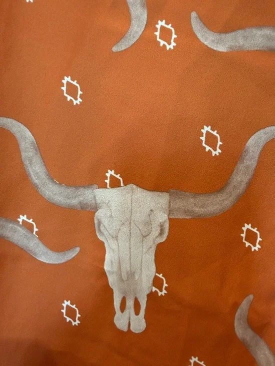 Orange Printed Longhorn Button-Down Blouse - Picture 3 of 7